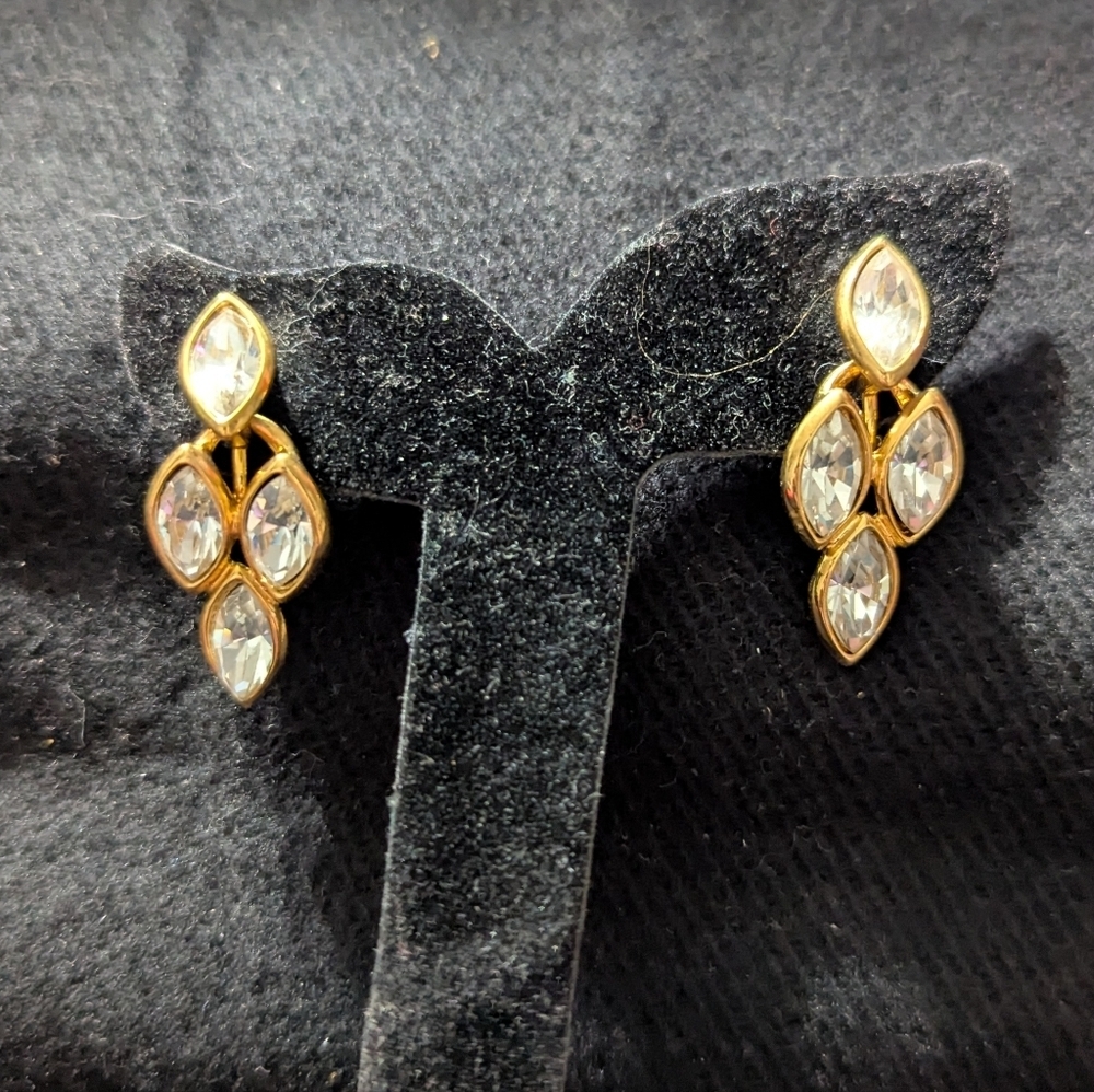 Vintage Napier Gold Tone Clear Rhinestone Screw Back Clip On Statement Earrings